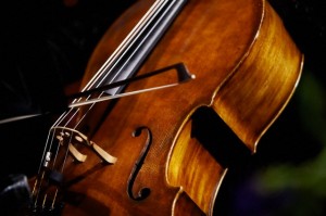 Close up of violin and bow