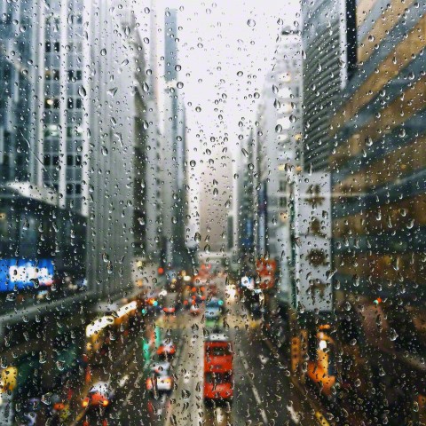 China, Hong Kong, Raindrops on window