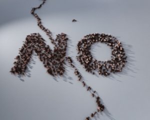 a crowd of ants forming the word "no"